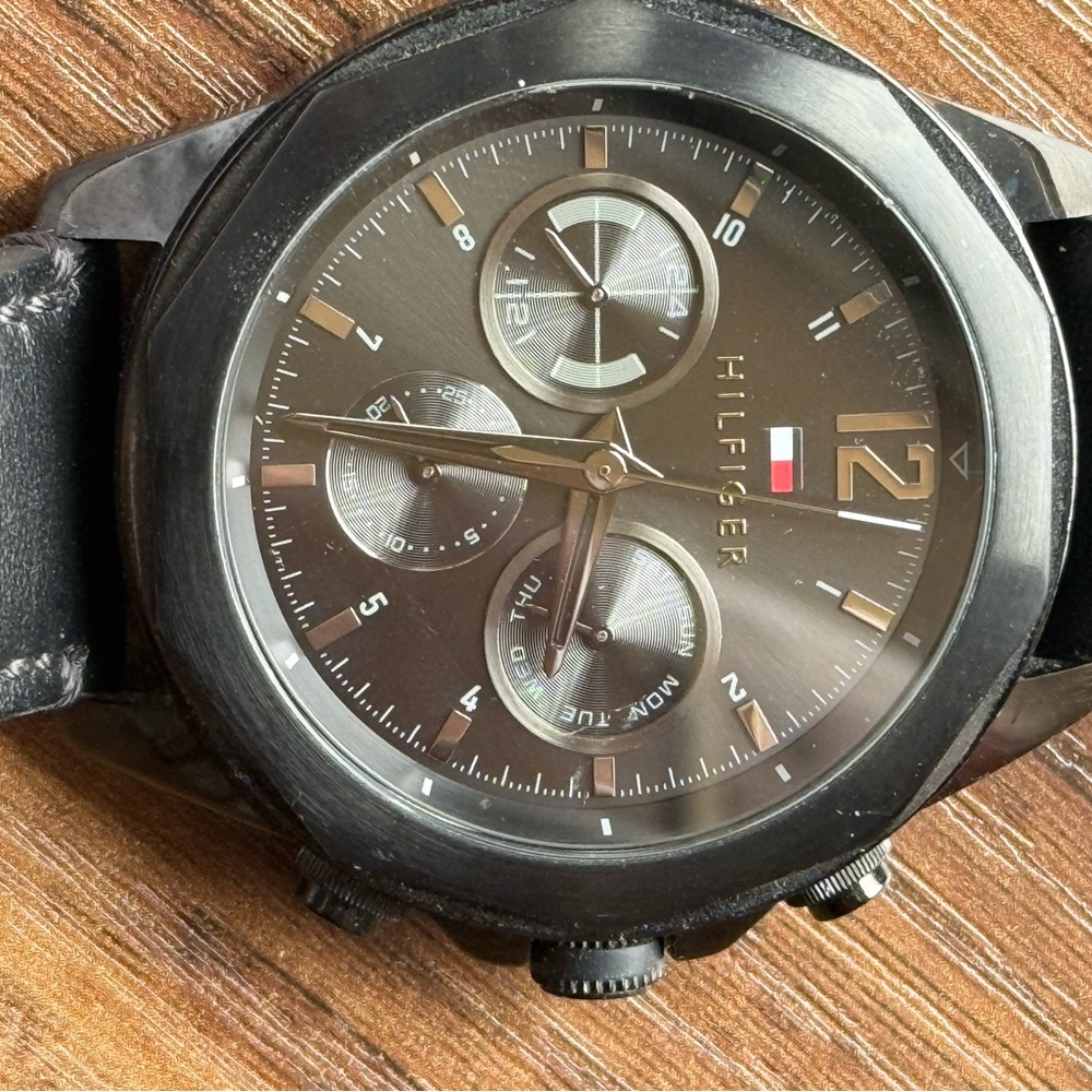 Tommy Hilfiger Black and Silver Chronograph Watch